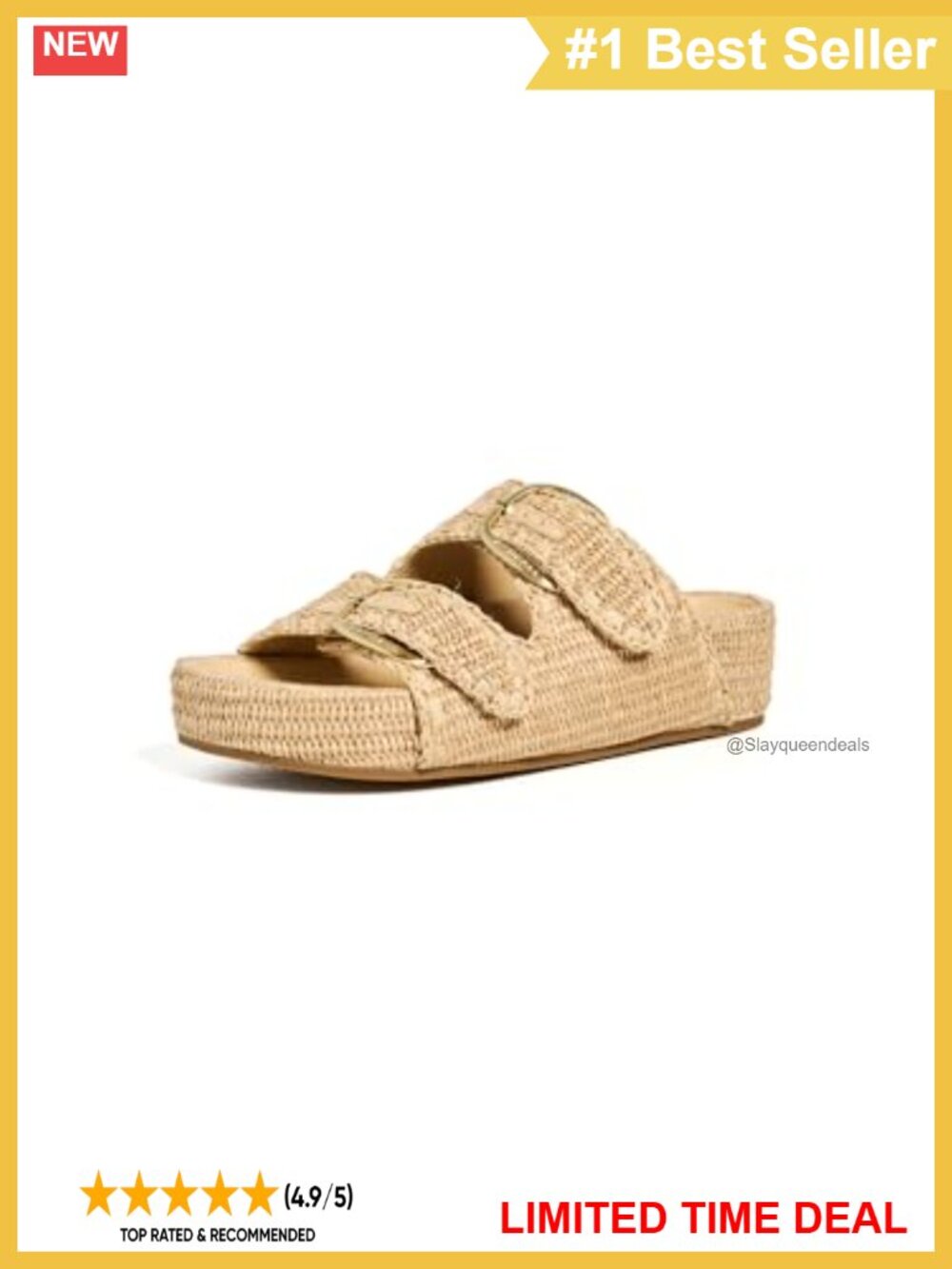Nico Two Band Sandals Platform Raffia Slide Casual Open Toe Slip On